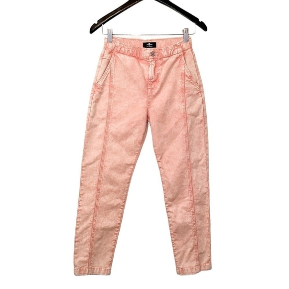 NEW 7 For All Mankind High Waist Cropped Straight Leg Jeans Mineral Rose - Picture 3 of 4